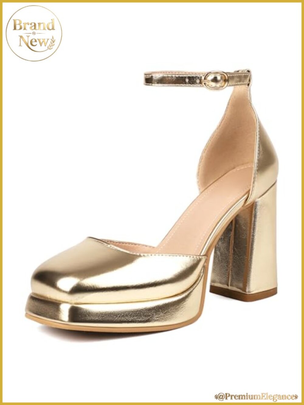 PU Leather Closed Toe Platform Chunky Heels